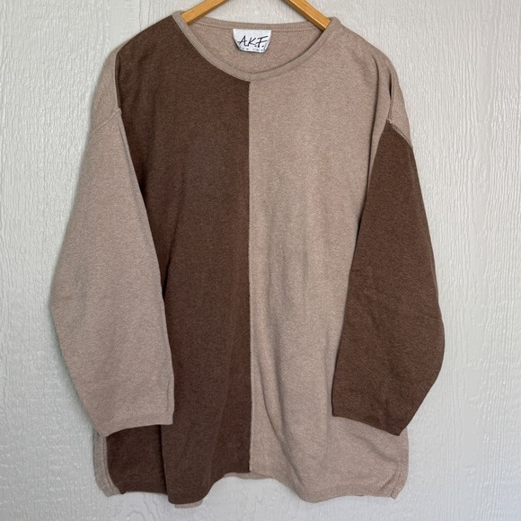 AKF New York Sweaters - AKF New York Vintage Brown Colorblock Cotton Sweater Womens Medium Made in USA